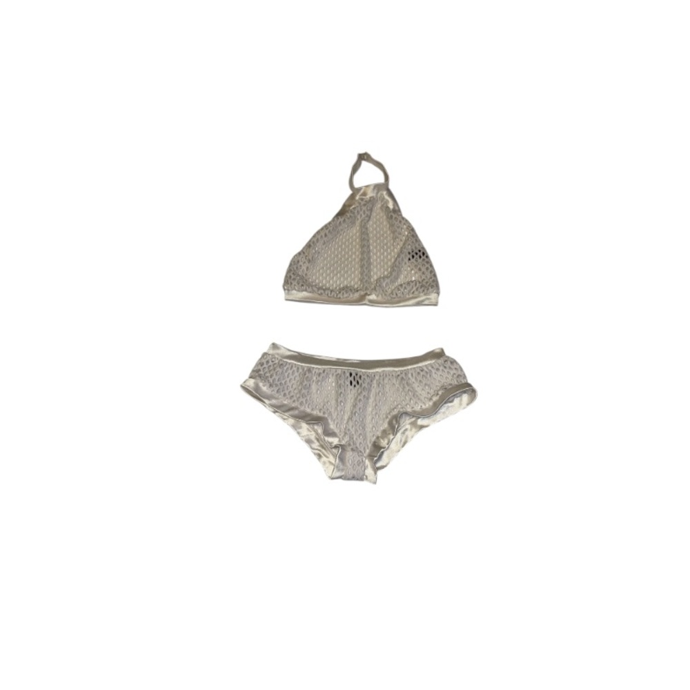 Risqué White Mesh Halter and Booty Short Lingerie Set